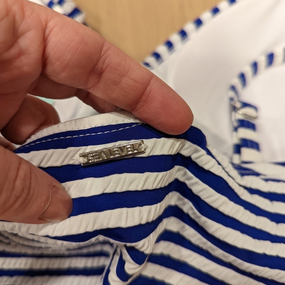 Blue and White Striped Swimsuit - Picture 3 of 10